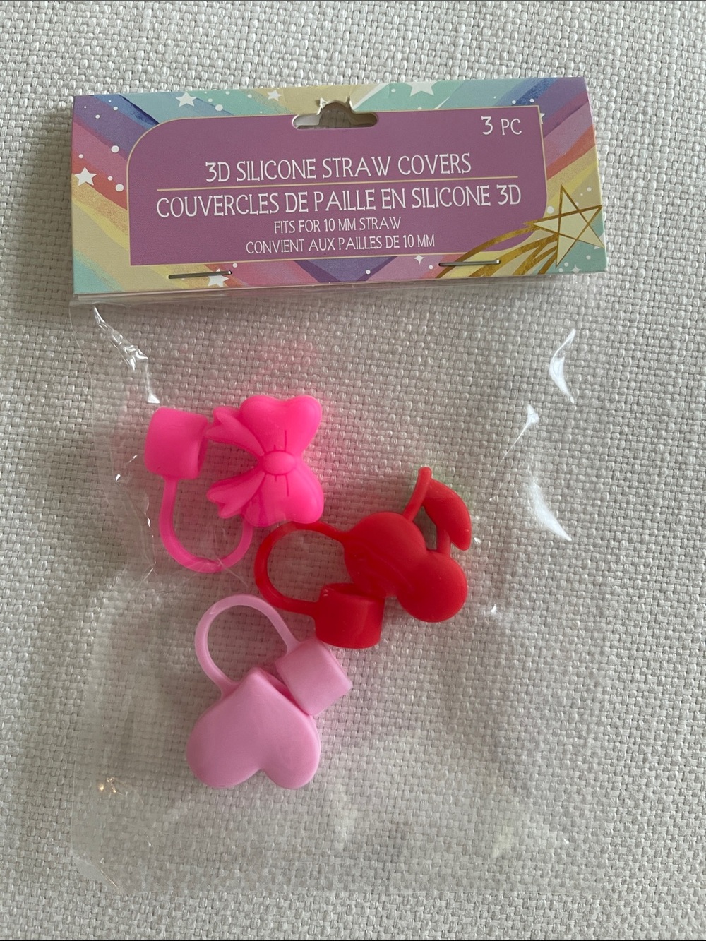 3D Silicone Straw Covers - Pink Heart, Bow, Cherry Set NWT